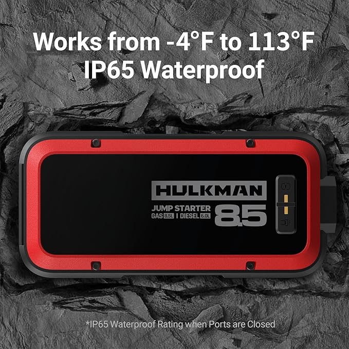 Hulkman Alpha85,Carmine Red, 2000A 74Wh Smart Jump Starter, 12V Portable Car Battery Booster with 3.3" Display, USB-C Power Pack,Includes 65W Wall Charger, Jumper Cables for up to 8.5L Gas/6.0L Diesel