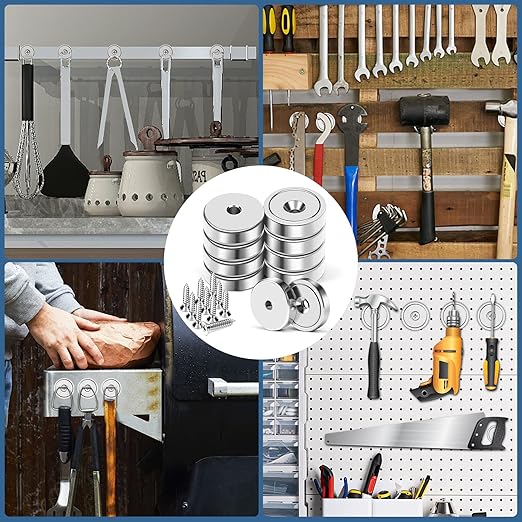 MIKEDE 10 Pack Strong Neodymium Cup Magnets, 70Lbs+ Holding Force Heavy Duty Round Base Cup Magnets with Countersunk Hole, Powerful Industrial Strength Rare Earth Magnet with Screws for Wall Mounting