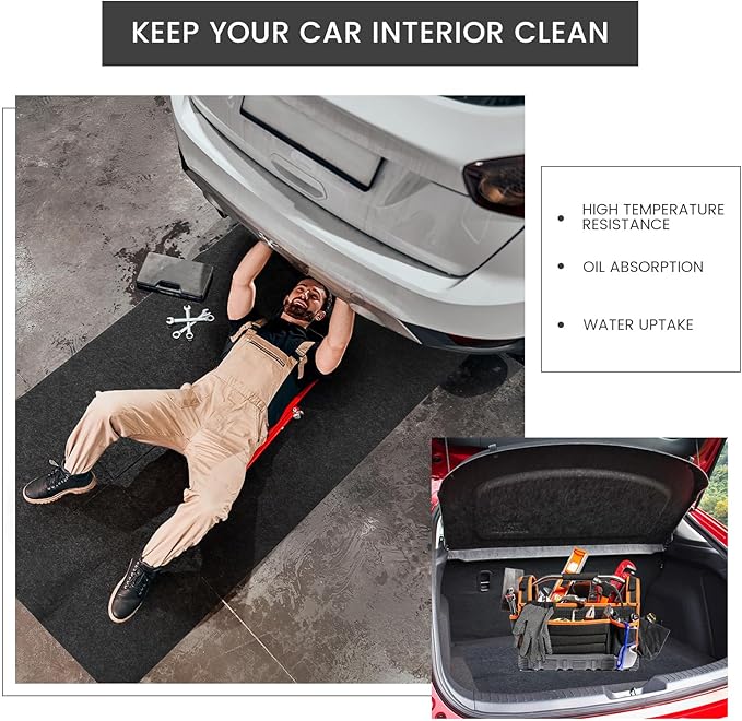 2 Pcs 36 x 60 Inch Oil Spill Mat for Driveway Garage Under Car Leaks Absorbent Oil Pad, Black Rubber Mat Garage Floor Protecting with Waterproof Backing, Reusable, Washable, Non Slip