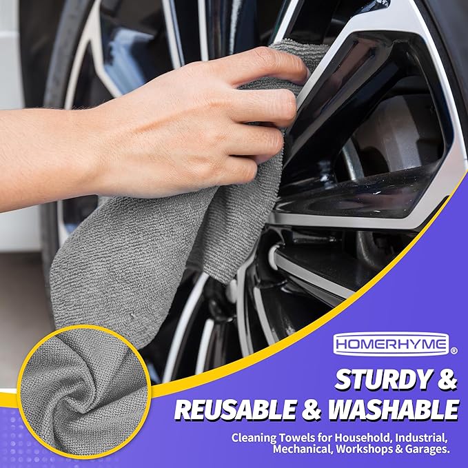 HOMERHYME Microfiber Cleaning Cloth,150 Pack Grey Cleaning Rags, Bulk All-Purpose Lint-Free Shop Towels Wipes, Commercial Micro Fiber Cleaning Towels Washcloth for Car Garage Housekeeping 11.5"*11.5"