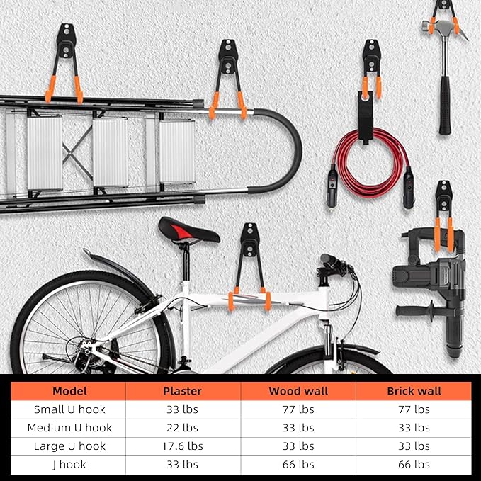 Garage Hooks, 4 Pack Large Square Wall Hooks for Hanging Heavy Duty Ladders, Bikes, Tools Ideal for Garage, Garden, Basement Utility Room Storage (Black)