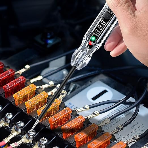 Upgraded Buzzer Automotive Test Light, DC 3-72V Heavy Duty Digital LED Circuit Tester with Voltmeter & Dual Color Polarity Indicate Light, Bidirectional Auto Voltage Tester Electric Light Test Pen