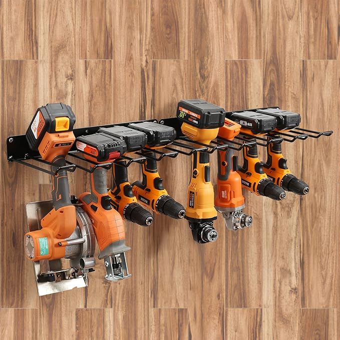 Drill Holder Wall Mount,Power Tool Organizer,Heavy Duty Garage Tool Organizers and Storage,2 Pack Power Tool Storgae Racks Set Solid Metal Black…