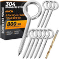 8Pcs 6 Inch Heavy Duty Screw Eyes Hooks, 304 Stainless Steel Self Tapping Eyelet Screw Eye Bolts,800LBS Breaking Strength, Screw in Eye Hooks for Wood Securing Cables Wire. (8, M10-6 Inch)