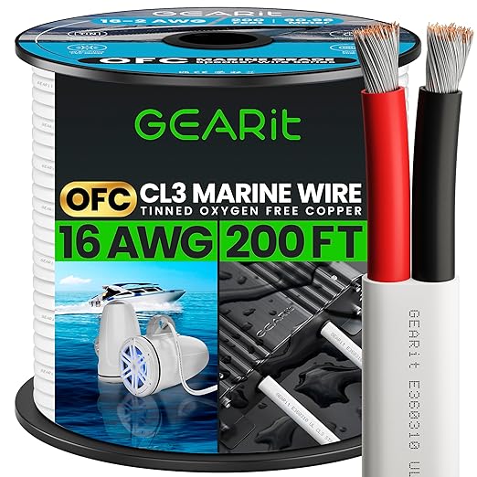 GEARit 16 Gauge Marine Wire, 16/2 AWG (200ft) Marine Grade Tinned Copper Oxygen Free, Duplex 2-Conductor Insulated Red & Black Electrical Cable for Boat, Automotive, RV, Camper, Trailer