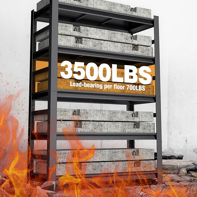 78"H Garage Shelving Heavy Duty Shelving Units, 3500LBS Large Capacity Adjustable 5 Tier Metal Garage Storage Shelves Industrial Shelf Rack for Warehouse and Basement, 18"Dx 47.2"Wx78"H, Black