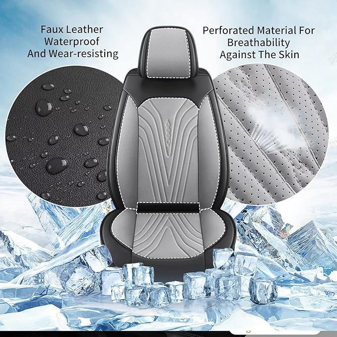 Front Seat Covers Fit for Toyota Camry 2012-2025 Faux Leather Automotive Seat Covers Breathable Waterproof Seat Cushions Compatible with Airbag (2 Seats,Black & Gray)