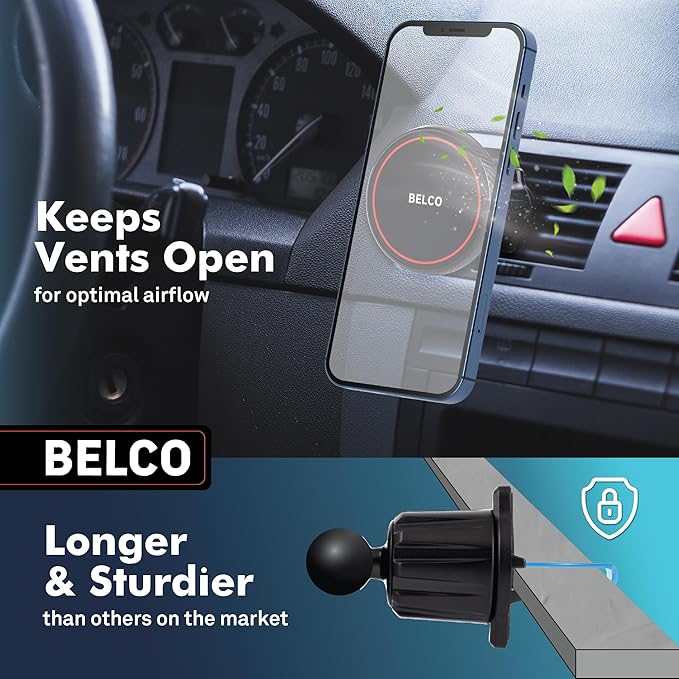 Belco Magnetic Phone Holder for Car – Adhesive Car Phone Mount with 360-degree Rotation for Dashboard and Air Vent – Compatible with iPhone and Android