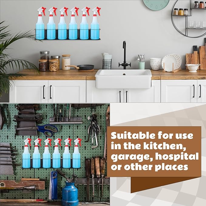 Therwen 2 Pcs 6 Holes All Purpose Steel Spray Bottle Holder Heavy Duty Can Holder Rack Organizer Easy Install Wall Mount Paint Spray Bottle Organizer Storage Rack for Garage Home Workspace(Black)