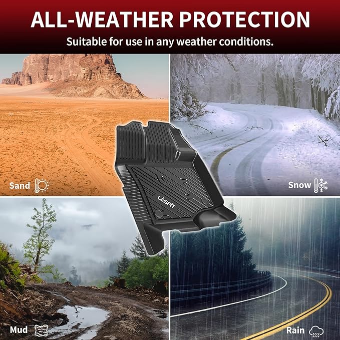 LASFIT Front Floor Mats for Ford F-150 2015-2025 | F150 Lightning 2022-2025 SuperCrew & Super Cab Carpet Floor All Weather Car Liners TPE Truck Mats-First Row Only, 2pcs Black
