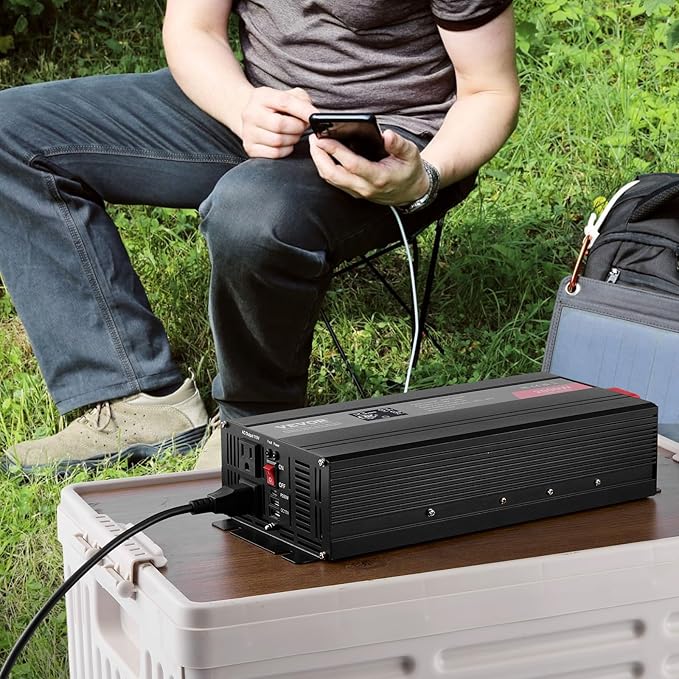 VEVOR Pure Sine Wave Inverter, 2000 Watt, DC 12V to AC 120V Power Inverter with 2 AC Outlets 2 USB Port 1 Type-C Port, LCD Display and Remote Controller for Medium-Sized Household Equipment, CE FCC