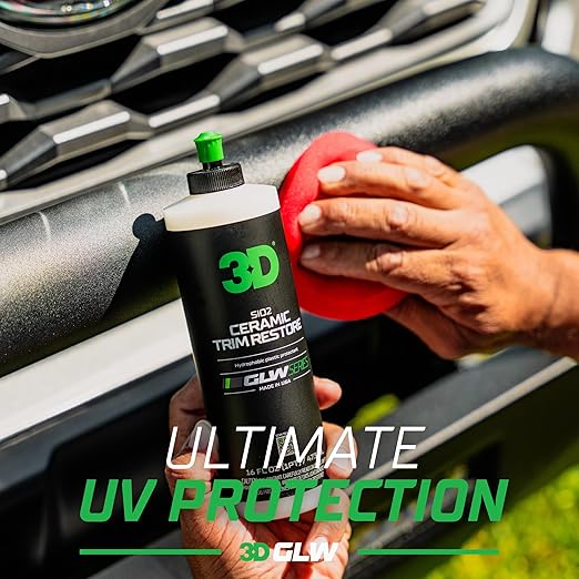 3D SiO2 Ceramic Trim Restore, GLW Series | Ultimate Hydrophobic Trim Reviver | SiO2 Infused Restoring, Shining, & Protecting | Restores Black Plastic & Vinyl | DIY Car Detailing | 16 oz