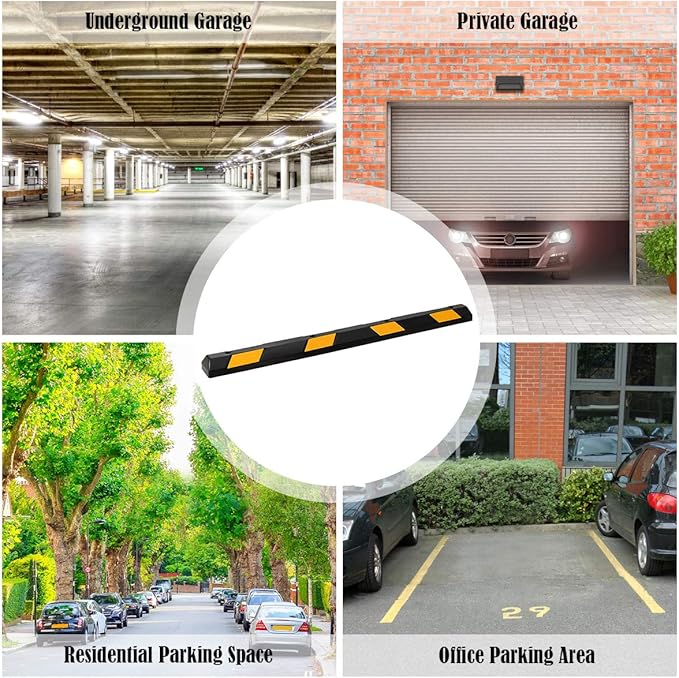 IRONMAX Parking Stopper for Garage, 72" Long Rubber Curb with Yellow Reflective Stripes, Heavy Duty Parking Block Garage Wheel Stop for Car, Truck, RV, Trailer (2 Pack)