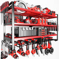 Upgrade Large power tool organizer Wall Mount,4 Layers Heavy Duty Metal Loads 400lbs Power Tool Hanger Shelf Battery Storage with 8 Cordless Drill Bit Holder,Utility Racks for Garage Tool Room
