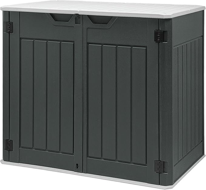 GOOBED 4.5x4ft Outdoor Horizontal Resin Storage Shed, 47 cuft Large Waterproof Tool Shed, No Shelf Included, Lockable, Easy Assembly (Dark Gray)