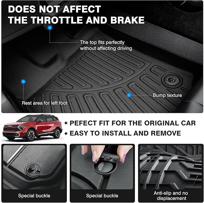 Powerty Floor Mats for 2023-2025 Kia Sportage Plug in Hybrid (PHEV) Accessories All Weather Floor Liner 3D TPE 1st & 2nd Row Floor Mat Heavy-Duty Floor Liners