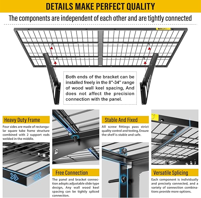 2x3ft Adjustable Rail Wall Garage Storage Shelf, Tool Room, Supermarket Wall Storage Shelving Rack (1 Pack-Black)