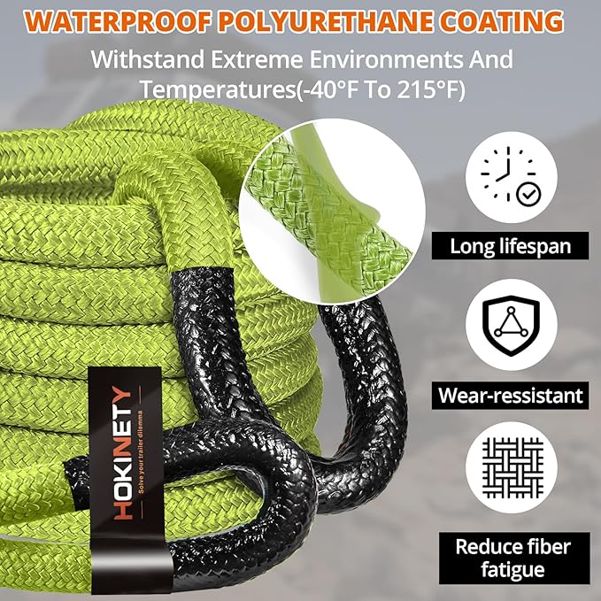 Kinetic Recovery Tow Rope 1-1/8" x20ft Offroad Snatch Strap 48000lbs Heavy Duty Towing Straps Kit for Trucks SUV UTV ATV Tractor Car Jeep - Solid ArmyGreen