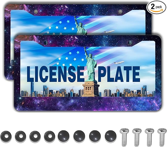 License Plate Frames for Men Multicolor License Plate Cover for Women Galaxy Aluminum Metal Car Accessory 2 Pack with Screw Covers Set