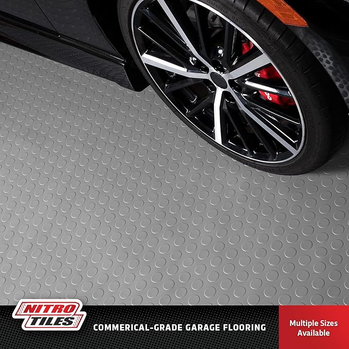 IncStores 2.5mm Thick Commercial-Grade Nitro Roll Garage Floor Mat | Flexible Vinyl Floor Mat for a Stronger and Safer Garage, Workshop, or Trailer | Coin-Top, Stainless Steel, 7.5' x 50'