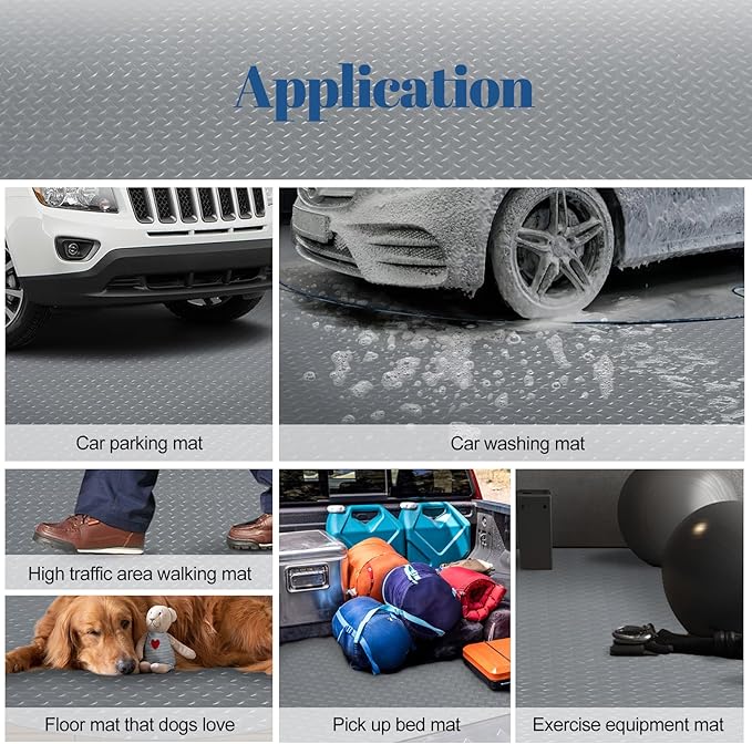 5 x 10 FT Garage Floor Mats - Slip Resistant Grip, Water & Stain Resistant PVC Mat for SUVs, RV Trailer,Truck,Pickup.2.8mm Thickened Diamond Plate Flooring Roll for Under Car,Parking Mats