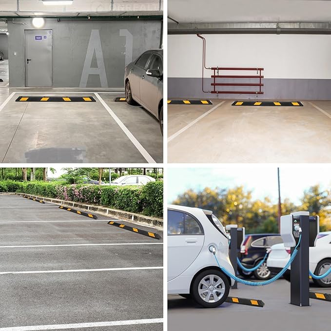 Heavy-Duty Rubber Parking Curb1 with 8 Reflective Strips - 72.8" Extra Wide Vehicle Stopper, 55,000 lb Capacity for Driveways, Garages & Commercial Lots (1 Pack)