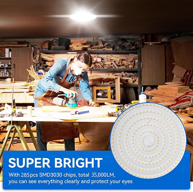 4 Pack UFO Led High Bay Light 250W, 35000lm, 5000K Daylight ETL Listed High Bay Led Lights with 5' Cable US Hook, IP65 Waterproof Commercial Lighting Fixture for Warehouse Workshop Barn Factory