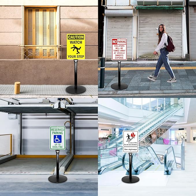 Parking Sign Post 49" Heavy Duty Cast Iron Parking Signs Stand, Movable Sign Stand for Hanging Signs, Black (20lbs, 2Packs)
