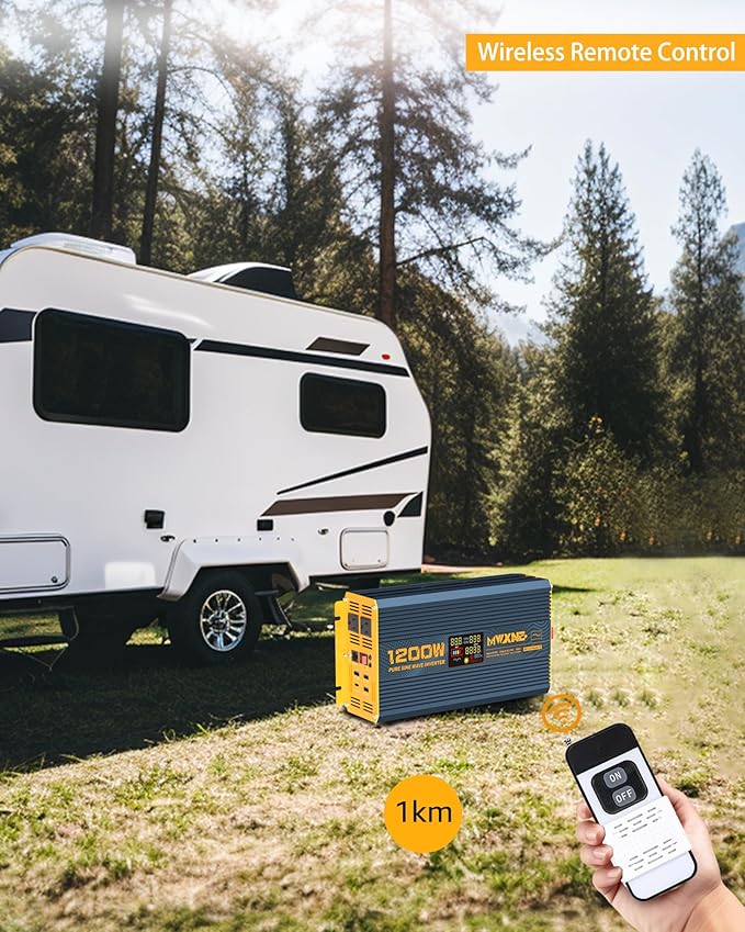 1200 Watt Pure Sine Wave Power Inverter DC 12V to 110V AC Converter with Dual AC Outlets, PD60W/QC3.0 Fast Charging USB Ports, Car Solar Inverter with LCD Display for Home RV Truck