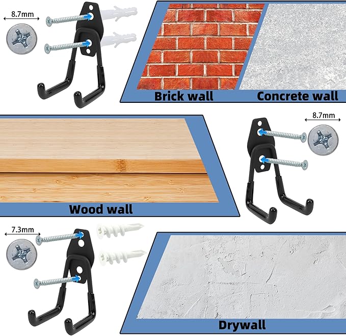 Wall Mount Heavy Duty Garage Hooks (4-Pack) – Wall Mounted Storage Hooks for Ladders, Bikes, Tools & More – Rust-Resistant Steel with Anti-Slip PVC Coating Small U Hooks