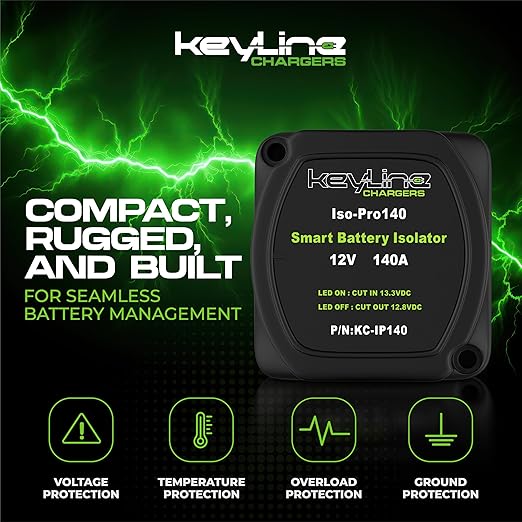Dual Battery Isolator Kit 12V - 140 Amp Voltage Sensitive Relay (VSR) for Dual Battery Setup - Automatic Disconnect Switch for Car, Truck, RV, UTV, ATV, Marine