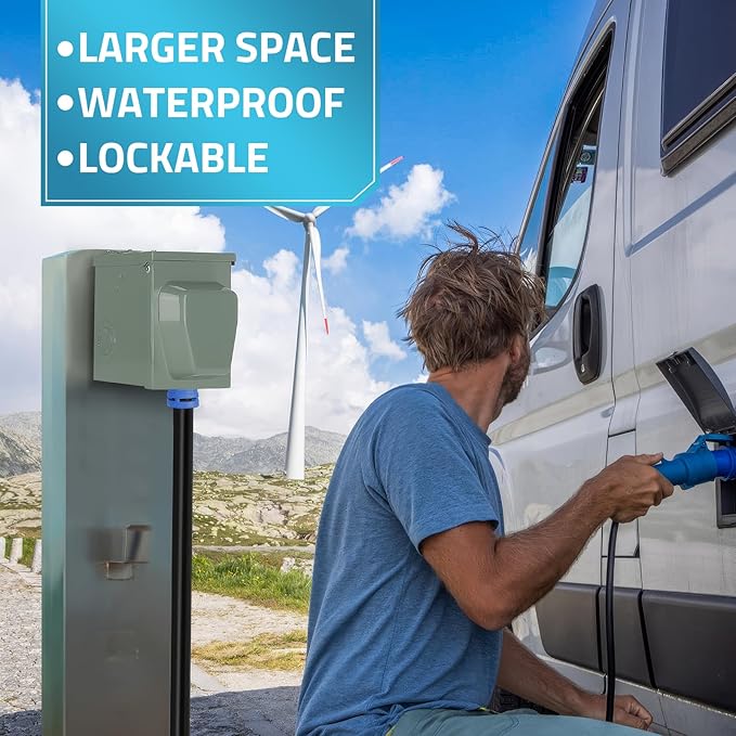 PAULINN 50 Amp RV Outlet Box, Nema 14-50R Outlet 125/250 Volt RV Plug w/Anti-Theft Lockable Swing Cover, UL Listed & Weatherproof for Camper, Electric Car, Tesla