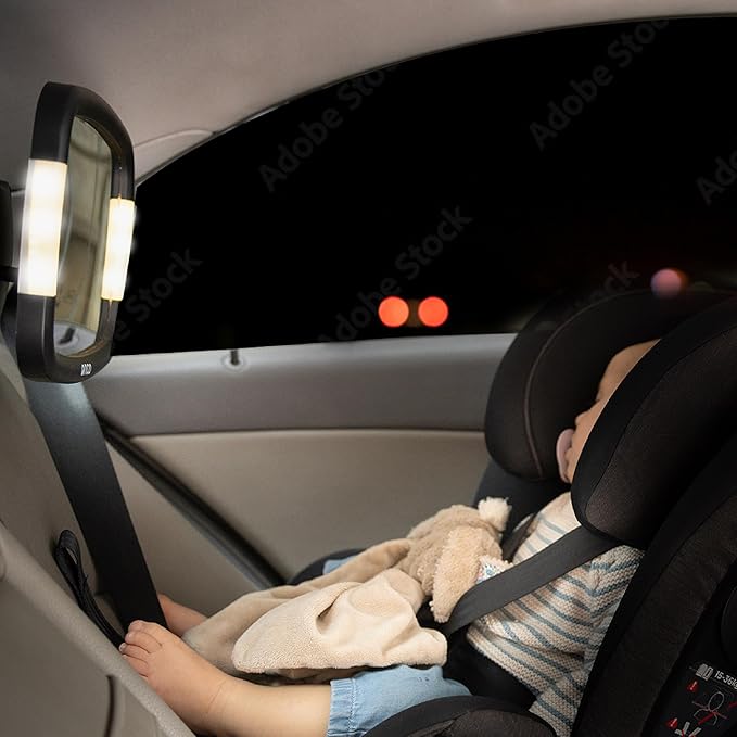 Onco LED Baby Car Mirror with Light - 2 Modes for Day & Night Driving, 100% Shatterproof & Shakeproof Car Mirror for Baby with 360° Rotation