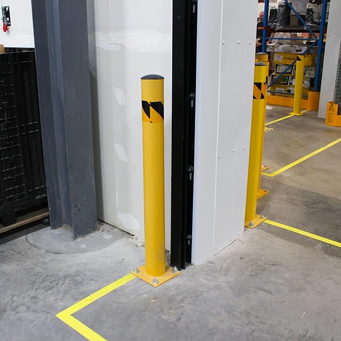 BISupply Safety Bollard Post Parking Barrier 3 Pack - 42in Yellow Pipe Bolt Down Bollard for Garage Lot