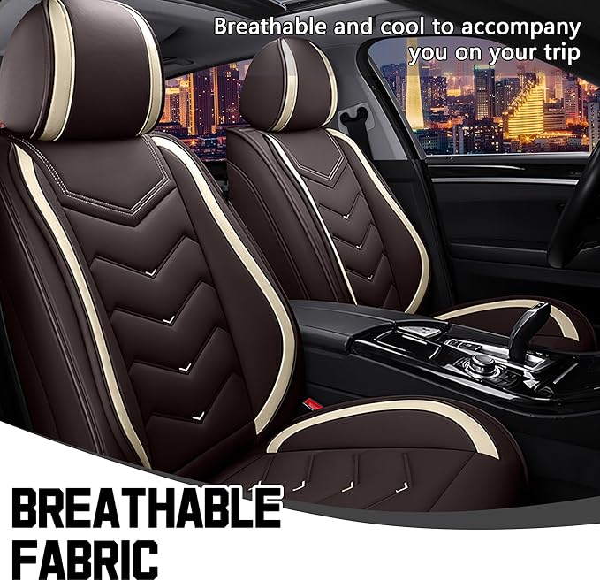 Car Seat Covers for Chrysler Pacifica 2004-2025, Stylish Sport Seat Cover, Premium Nappa Leather Car Seat Cover. Automobile Seat Covers Sets.(Standard 2 Seats/Coffee Color)