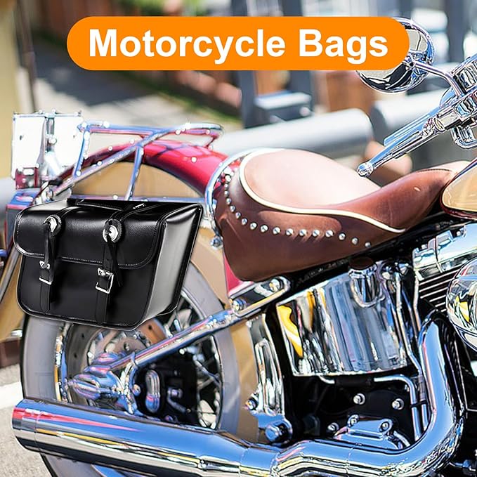 GARGOYLE BELLS Motorcycle Saddle Bags Leather Motorcycle Luggage Bag with Gun Holsters For Softails Sportsters and Choppers Tool Bags For Motorcycle (Black PVC, 14" x 8" x 11")