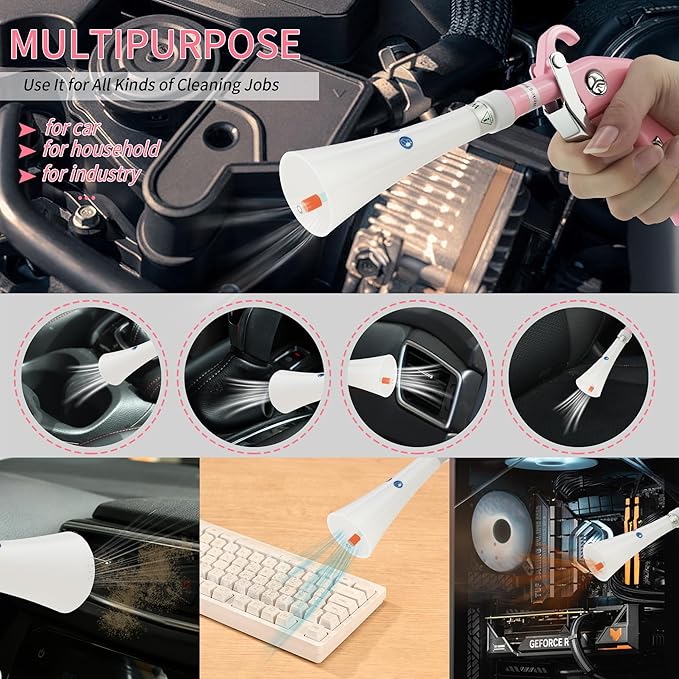 Tornado Dry Cleaning Gun Detailing Interior Dryer Air Blow Gun High Pressure Blower Gun for Women Car Detailing Kit Interior Cleaner Works with Air Compressor and Quickly Removes Surface Dirt Pink