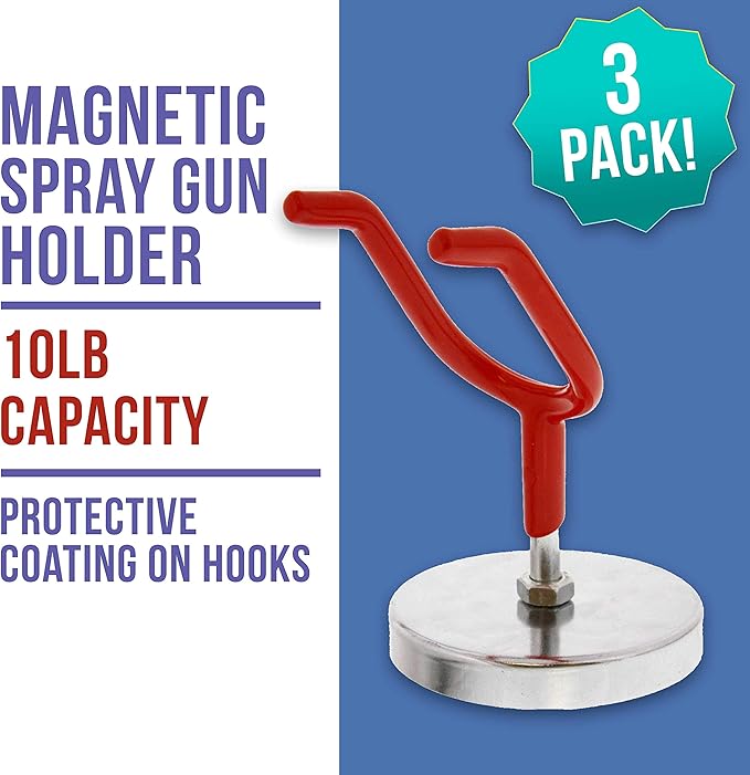 TCP Global Brand Magnetic Paint Spray Gun Holder Stand for Gravity Feed Cup HVLP, Spray Booth, Body Shop Wall (Pack of 3)