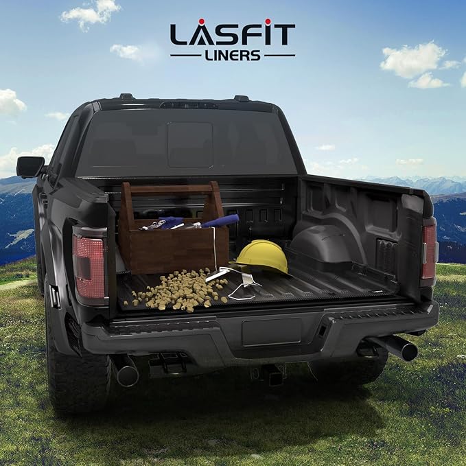 LASFIT Bed Mat for Ford F-150 (6.5ft, 78.9in) 2015-2025(Not for Pro Access Tailgate or Bed w/Side Storage), Custom Fit All Weather Protector Durable TPE Truck Bed Liner Easy Clean- Black