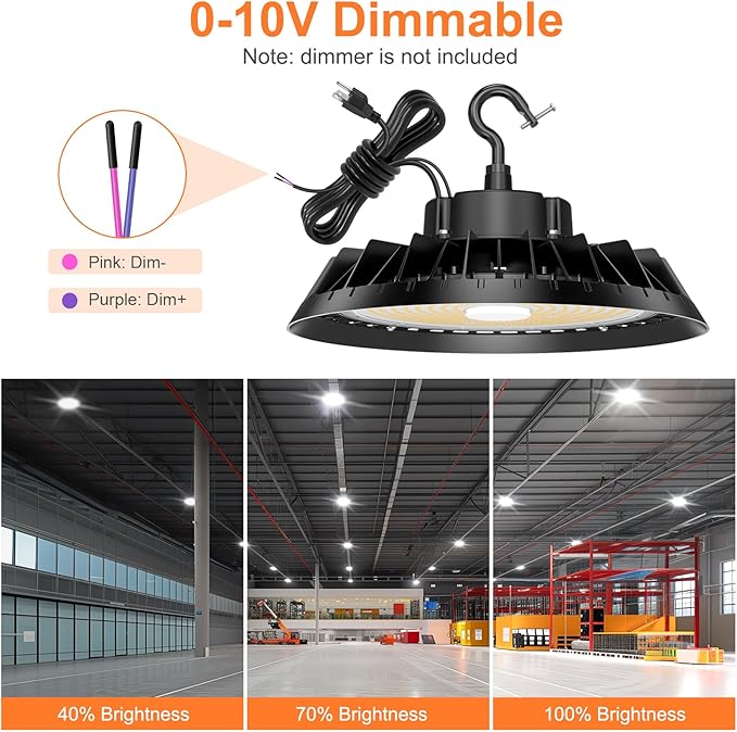 LED High Bay Lights, Super Bright 150W UFO High Bay LED Shop Lights, 22500LM 5000K, 0-10V Dimmable, 5' Cable Plug, IP65 Waterproof, ETL Listed Plug & Play Lighting High Bay for Gym Factory Warehouse