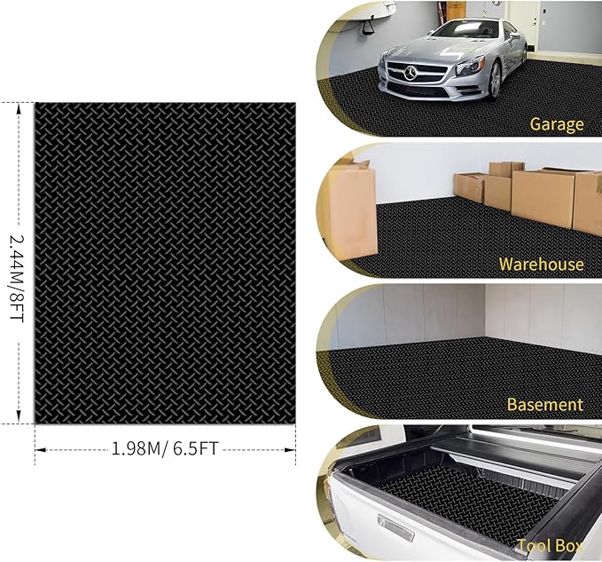 Premium Garage Floor Mat, Commercial Grade Heavy Duty Parking Mat for Garage Floor, Golf Cart Parking, Water/Stain Resistant Floor Runner (Black Diamond, 8 x 6.5 Feet)