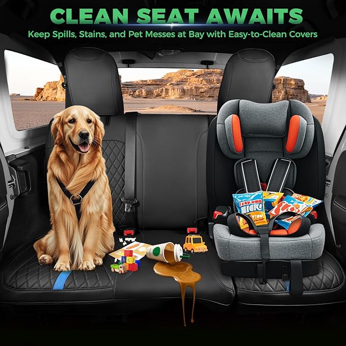 for Jeep Wrangler Seat Covers 4Door JK 2013 2014 2015 2016 2017, Custom Car Seat Cover Full Set, Luxury Leather Seat Protectors, Waterproof SUV Interior Cushions Accessories, Black Blue Trim