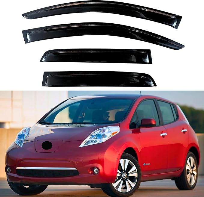 KPY Window Visors Compatible with Nissan Leaf 2010-2017, 4PC Rain Guard Side Vent Deflectors Tape-On Style, 2010 2011 2012 2013 2014 2015 2016 2017