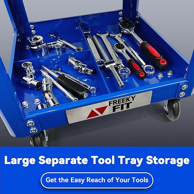 Rolling Creeper Garage Shop Seat for Men, Padded Mechanics Stool with Tool Tray Storage for Garage, Rolling Workshop Stool with Wheels, Auto Creeper Seat, 330 LBS Capacity, Heavy Duty, Blue