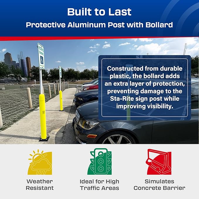 Impact Recovery - Sta-Rite Flexible Sign Post - Sign Holder - Handicap Parking Signs - Made in the USA - 102” with Yellow Bollard - Van Accessible Signage