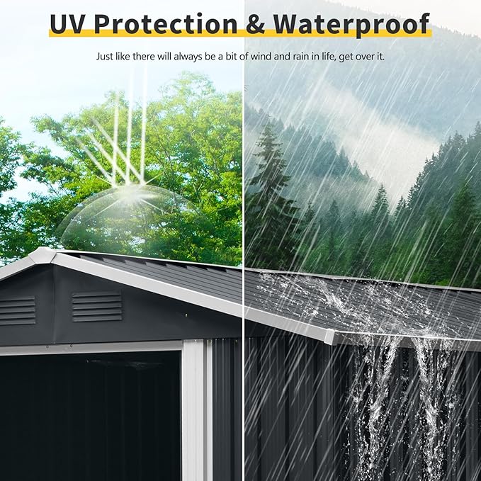 8x6 FT Outdoor Storage Shed,Metal Shed with Floor,Garden Shed W/Air Vent & Lockable Sliding Door,All Weather Waterproof Tool House W/Sloped Roof,for Patio,Yard,Lawn,Black
