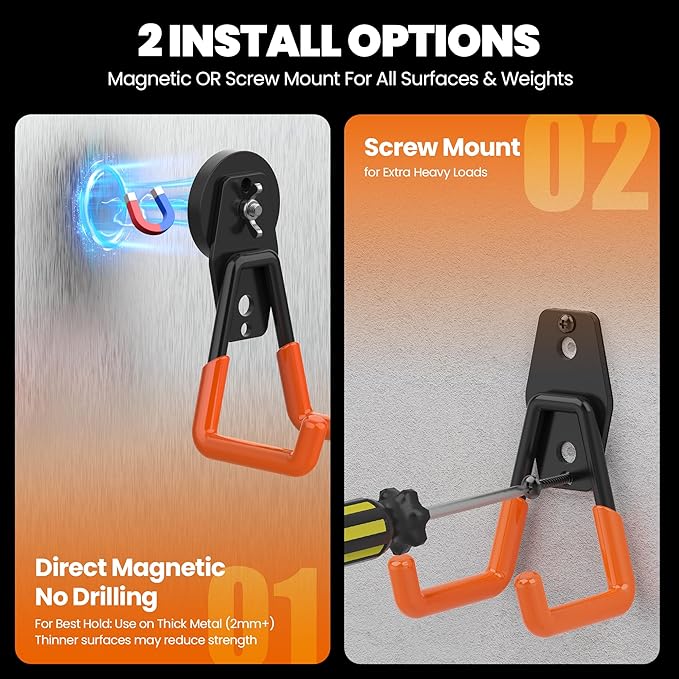 8 Pack Large Heavy Duty Magnetic Hook Extra Strong Magnetic Garage Hooks Big NdFeB Industrial Magnet Hooks Magnetic Utility Storage Holder Organization with Anti-Slip Coating for Hanging Garden Tool