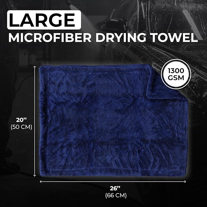 Large Car Drying Towel, 1300 GSM Professional Car Towel with Double Twisted Loop,Super Absorbent Large Microfiber Drying Towels for Cars, Trucks, SUVs - 20"x26", Navy