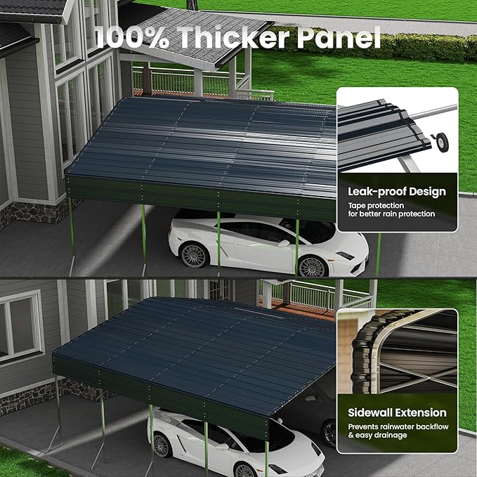 20x20ft Heavy Duty Metal Carport – Outdoor Galvanized Garage, Sturdy Structure, All-Weather Protection, Easy Assembly for Cars, Trucks, Boats, Tractors, and Outdoor Storage (Grey, 20x20FT)