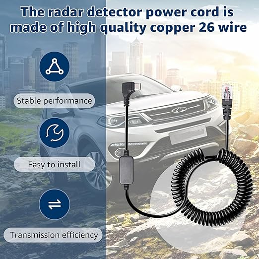 Radar Detector Colied Cord with USB-C to RJ11 Plug Cable 5V-12V Power Cable Compatible with Escort Uniden Radenso XP Beltronics Cobra Whistler 9.8FT Powered for 12V Radar Detectors